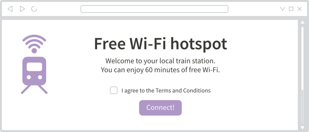 Exemple de portail captif Wi-Fi de la gare. Cliquez ici pour 60 minutes de Wi-Fi gratuit